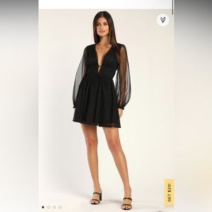 Sweet Twist Black Swiss Dot Tulle Long Sleeve Mini Dress